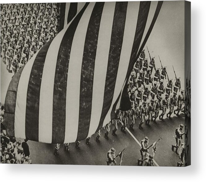 History Acrylic Print featuring the photograph Dramatic Photo Of Us Flag And Uniformed by Everett