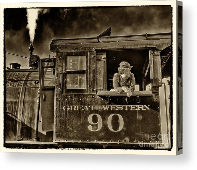 Train Acrylic Print featuring the photograph Engineer at Strasburg Railroad by Jack Paolini
