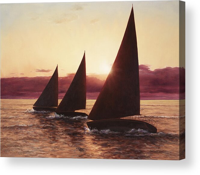 Sunset Prints Acrylic Print featuring the painting Evening Sails by Diane Romanello