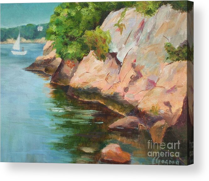 Summer Acrylic Print featuring the painting Gloucester Sail Boat by Claire Gagnon