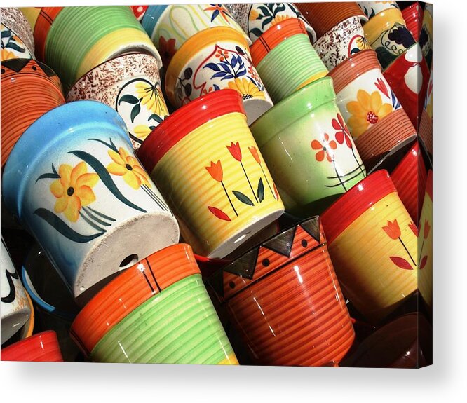 Flower Pots Acrylic Print featuring the photograph Hand Decorated Flower Pots by Sumit Mehndiratta