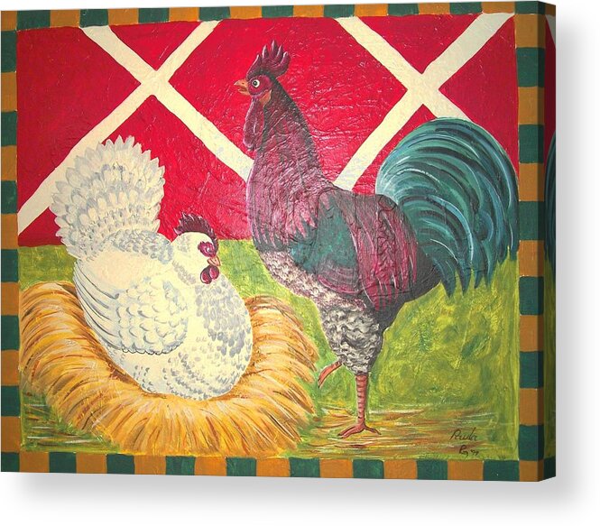 Hen Acrylic Print featuring the painting Hen House by Paula Greenlee