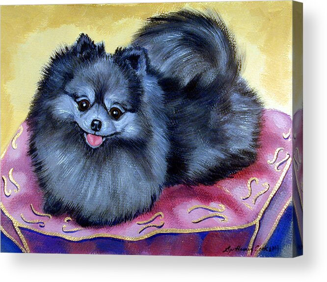 Pomeranian Acrylic Print featuring the painting Joyful - Pomeranian by Lyn Cook