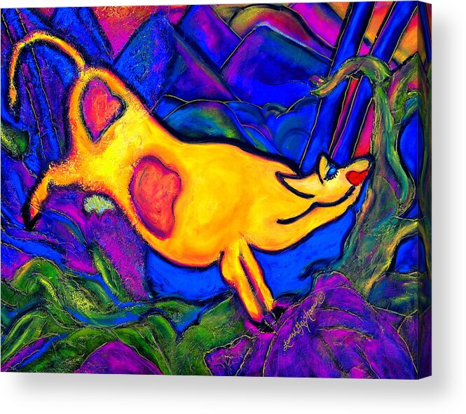 Fine Art Acrylic Print featuring the painting Joyful Yellow Cow by Laura Grisham