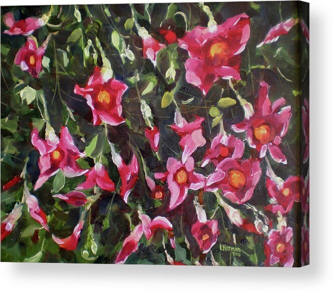 Flowers Acrylic Print featuring the painting Judys Bouganvillias by Les Herman