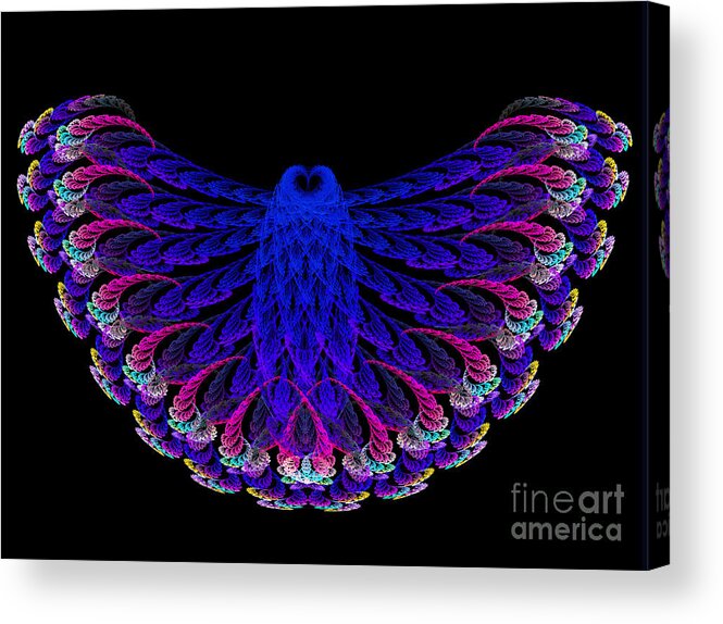 Fractal Acrylic Print featuring the digital art Lacy Jewel Tone Fractal Flying Owl by Andee Design