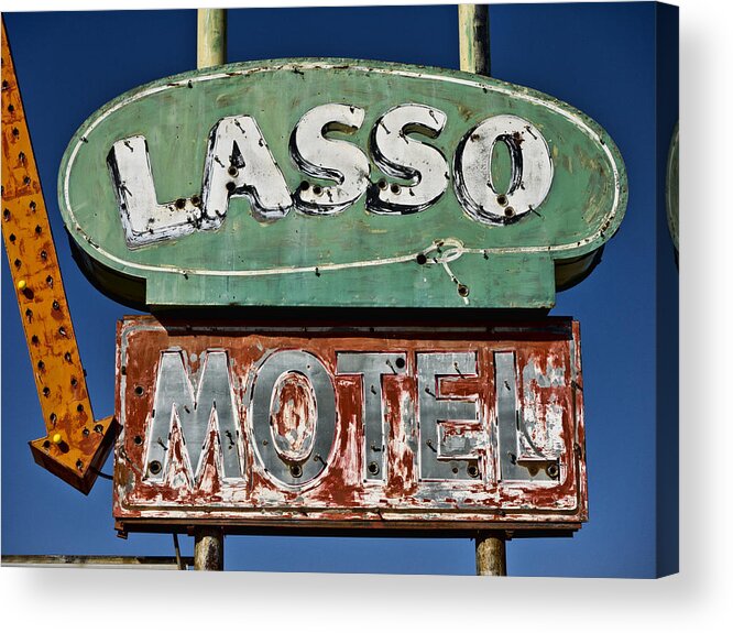 Route 66 Acrylic Print featuring the photograph Lasso Motel on Route 66 by Carol Leigh