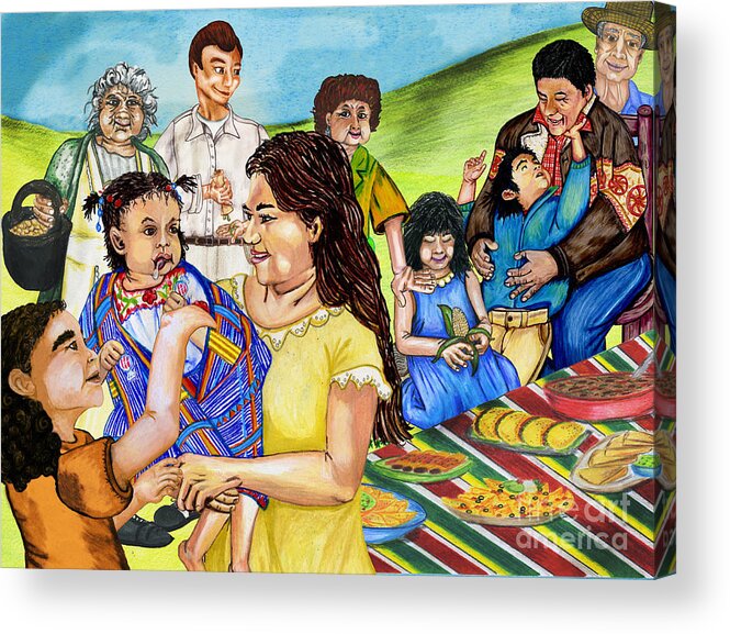Latino Acrylic Print featuring the drawing Latino Family Picnic by Laura Brightwood