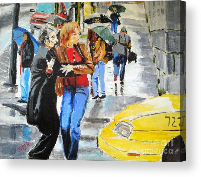 Cityscape Acrylic Print featuring the painting Life in the Big City by Judy Kay