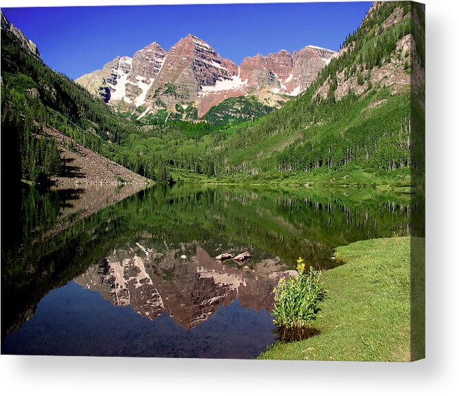 Aspen Acrylic Print featuring the photograph Maroon Bells Shoreline by Rick Wicker