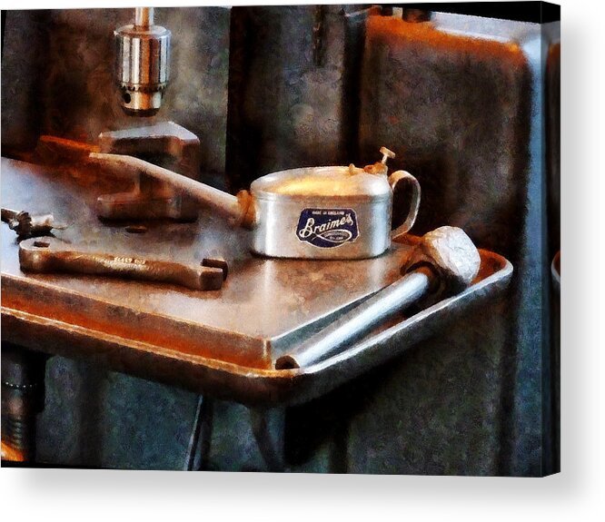 Construction Acrylic Print featuring the photograph Oil Can and Wrench by Susan Savad