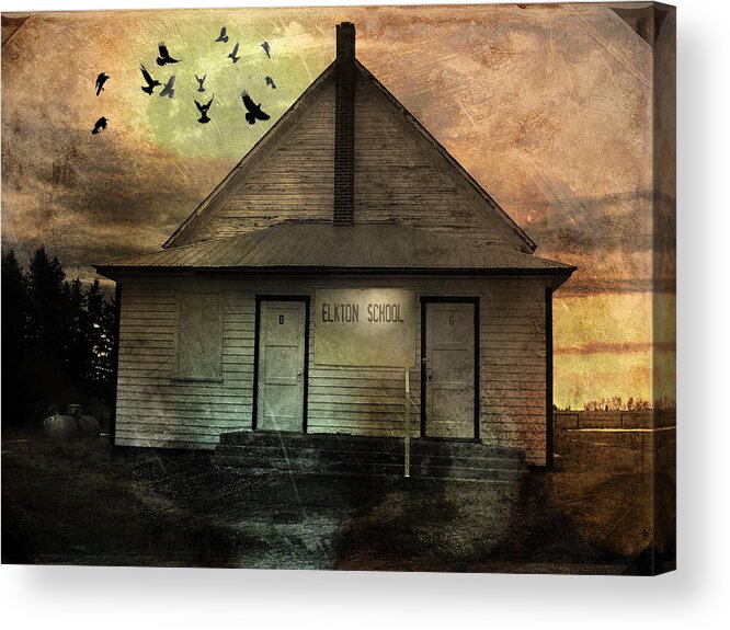 Building Acrylic Print featuring the mixed media Old School by Janet Kearns