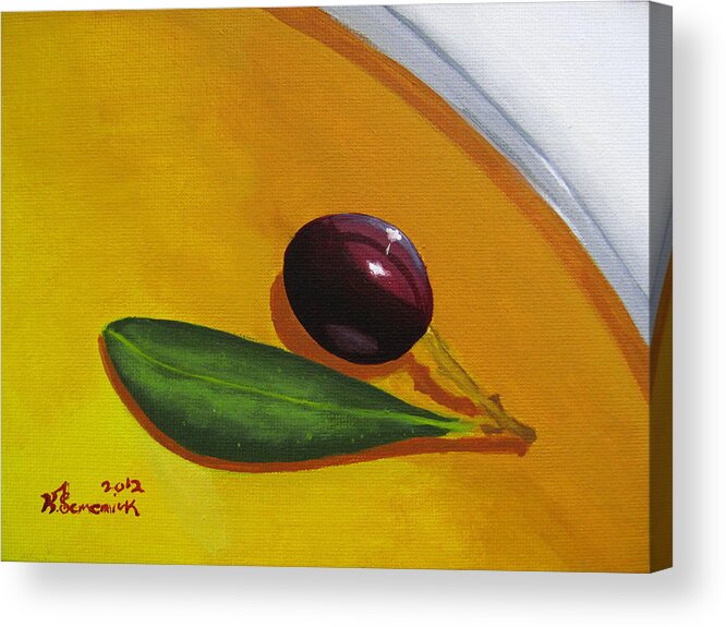 Yellow Acrylic Print featuring the painting Olive in Olive Oil by Kayleigh Semeniuk