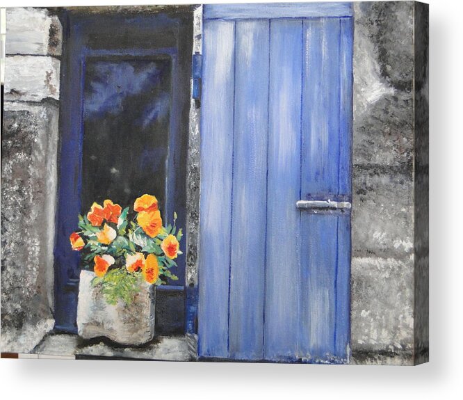 Windowsill Acrylic Print featuring the painting Poppies on the Windowsill by Cindy Plutnicki