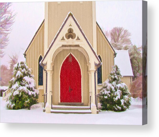 Red Door Acrylic Print featuring the photograph Red Door Church by Steve Zimic
