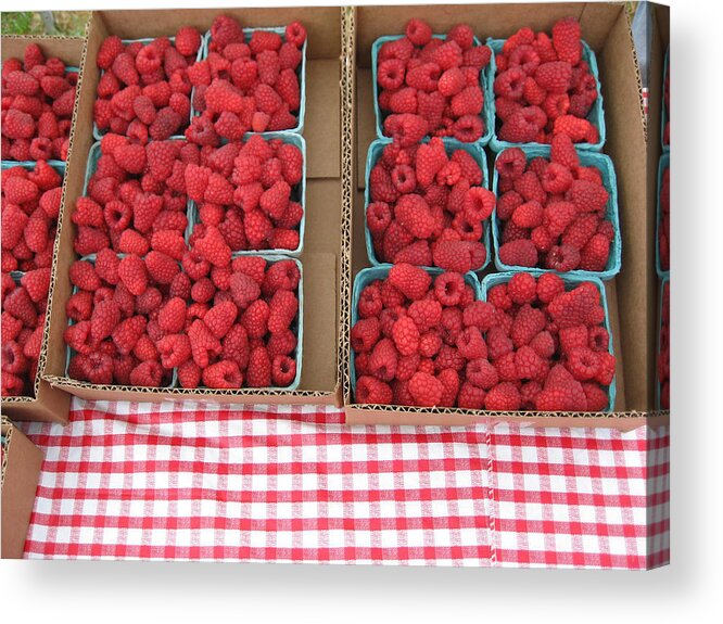 Red Raspberries Acrylic Print featuring the photograph Red Raspberries Are Here by Kym Backland