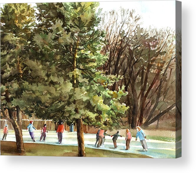 Peter Sit Watercolor Acrylic Print featuring the painting Skaters by Peter Sit