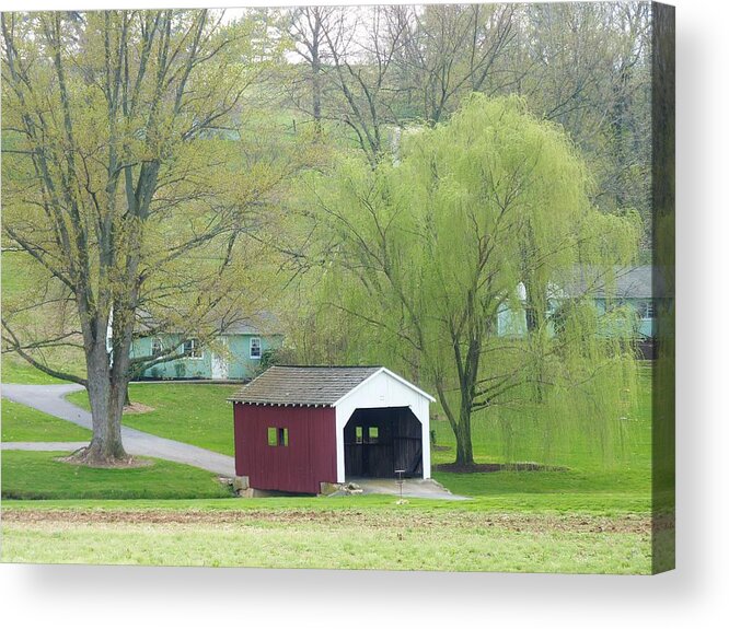 Lancaster County Acrylic Print featuring the photograph Small Covered Bridge by Jeanette Oberholtzer