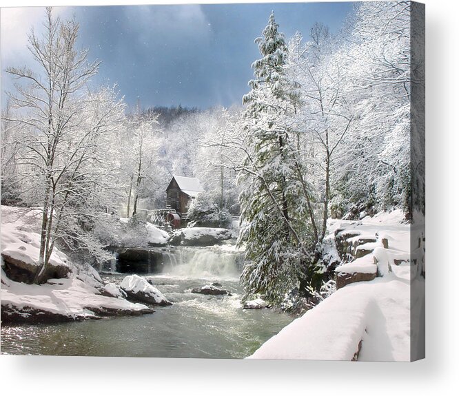 Babcock State Park Acrylic Print featuring the photograph Snow at Babcock State Park by Mary Almond