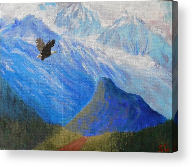 Chugach Mountains Acrylic Print featuring the painting Soaring around the Chugachs Alaska by Sharon Casavant