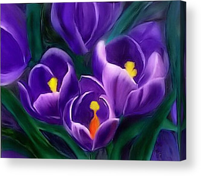 Flowers Acrylic Print featuring the painting Spring Crocus by Alethea M
