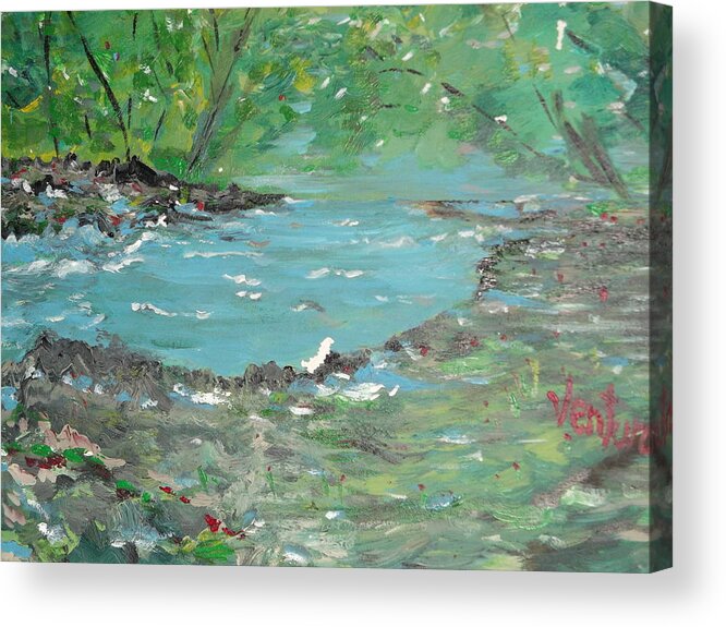 Cold Water Running River Acrylic Print featuring the painting Springtime in the Forest by Clare Ventura