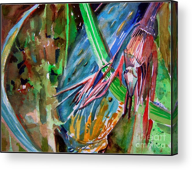 Watercolor Acrylic Print featuring the painting Tropical Reflections by Mindy Newman