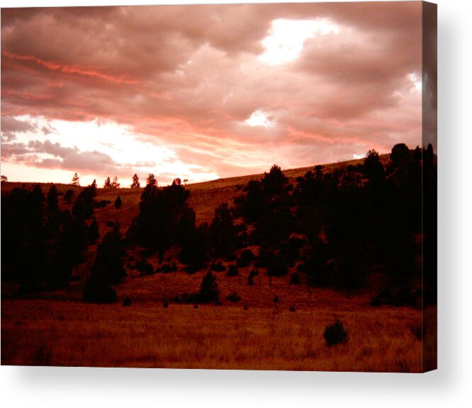 Sky Clouds Sunset Mystic Beauty Tao Zen Yoga Meditation Therapy Mystery Nature Relaxation Natural Nature Evening Dusk Mysterious Vishwarupa Mountain Red Light Hill Hills Mountains Cloud Therapeutic Interior Design Acrylic Print featuring the photograph Twilight Mystery by William McCoy