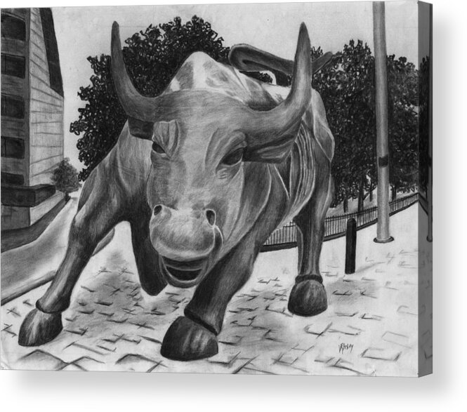 Wall Street Bull Acrylic Print featuring the drawing Wall Street Bull by Vic Ritchey