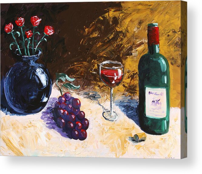 Abstract Acrylic Print featuring the painting Wine Grapes and Roses Still Life Painting by Mark Webster