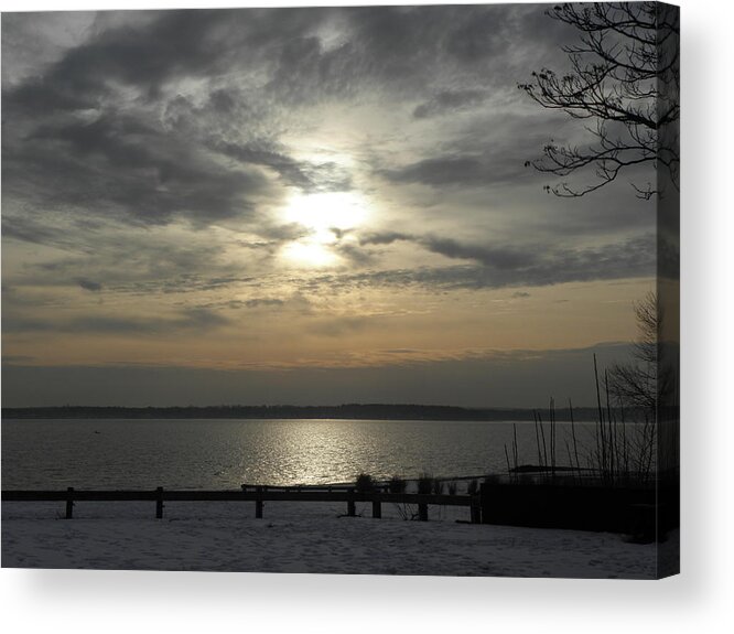 Winter Acrylic Print featuring the photograph winter sunset in Rhode Island by Kim Galluzzo Wozniak