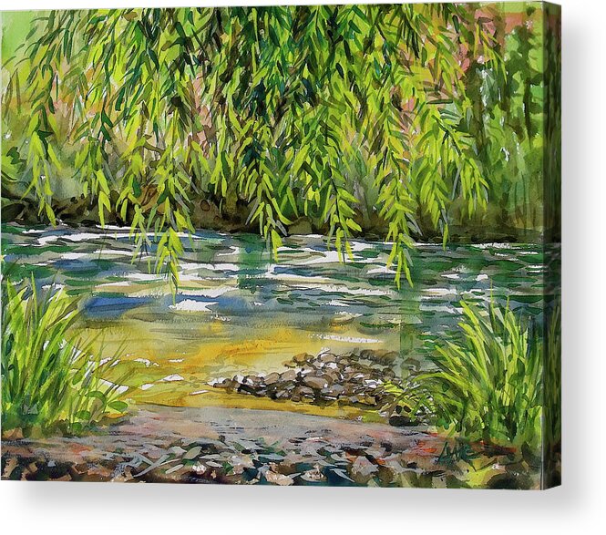 Plein Air Watercolor Acrylic Print featuring the painting Yakima River by Lynne Haines