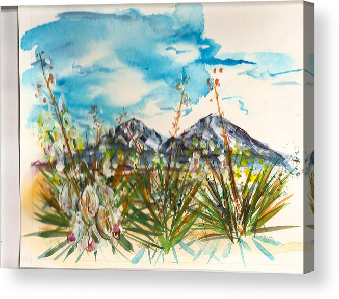 Mountains Acrylic Print featuring the painting Yucca and Huajatolla Peaks by Joseph Mora