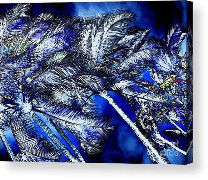 Hawaii Acrylic Print featuring the digital art Blue Palms by Dorlea Ho