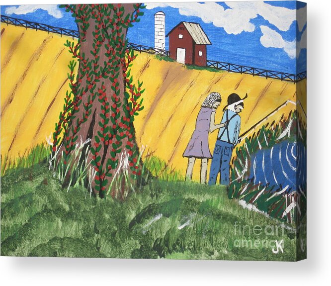 Fishing Acrylic Print featuring the painting I Got A Big One. by Jeffrey Koss