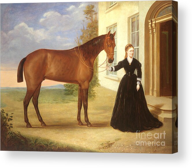 Portrait Acrylic Print featuring the painting Portrait of a lady with her horse by English School