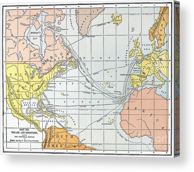 11th Century Acrylic Print featuring the painting Map: Atlantic Voyages #0096007 by Granger