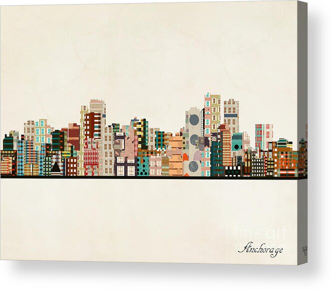 Anchorage Acrylic Print featuring the painting Anchorage Alaska Skyline #1 by Bri Buckley