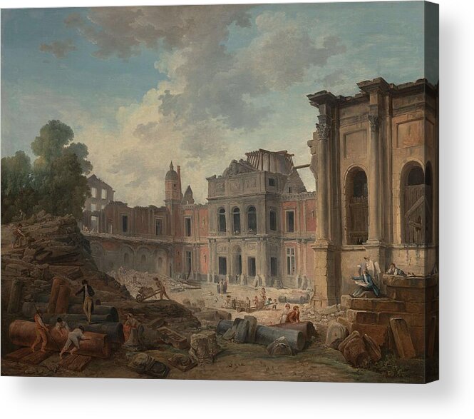 Hubert Robert Acrylic Print featuring the painting Demolition of the Chateau of Meudon by Hubert Robert