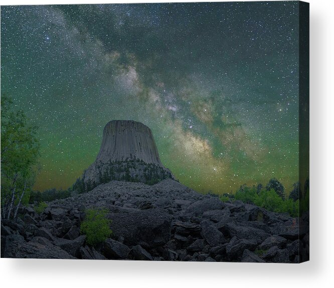 Devil's Tower Acrylic Print featuring the photograph Devil's Tower Under the Milky Way #1 by Hal Mitzenmacher