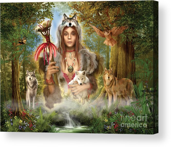 Magical Acrylic Print featuring the digital art Forest Wolves #1 by MGL Meiklejohn Graphics Licensing