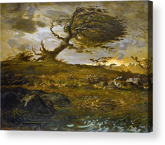 French Acrylic Print featuring the painting Gust Of Wind #1 by Jean Francois Millet