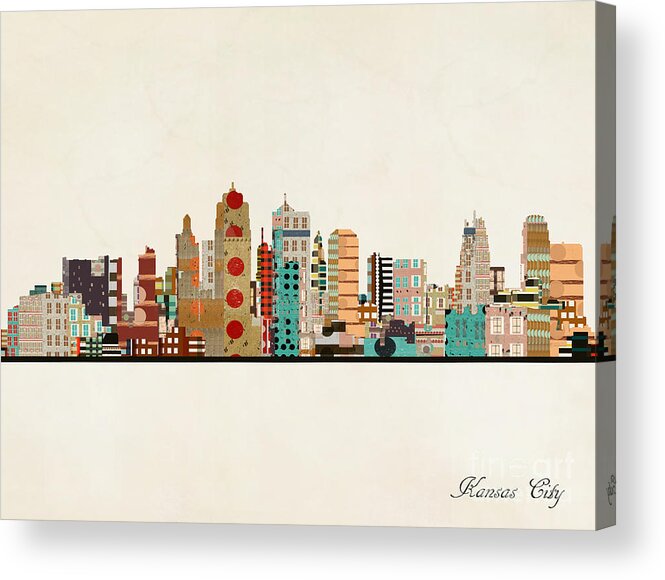 Kansas City Acrylic Print featuring the painting Kansas City Skyline #1 by Bri Buckley
