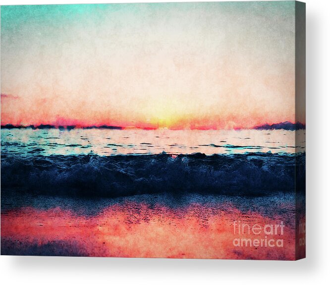 Ocean Acrylic Print featuring the digital art Ocean Sunset #1 by Phil Perkins