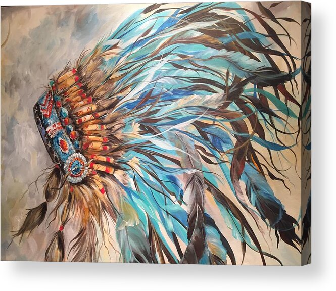 Indian Acrylic Print featuring the painting Sky Feather by Heather Roddy