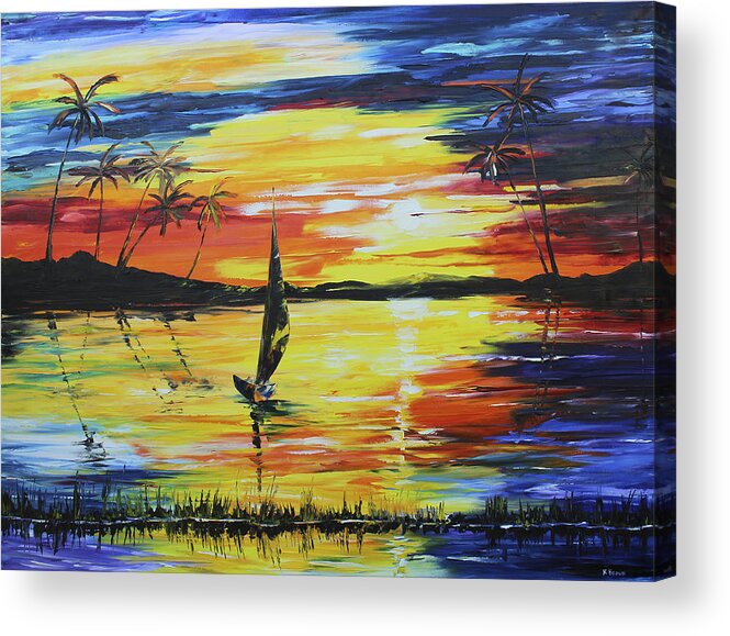 Caribbean House Acrylic Print featuring the painting Tropical Sunset #2 by Kevin Brown