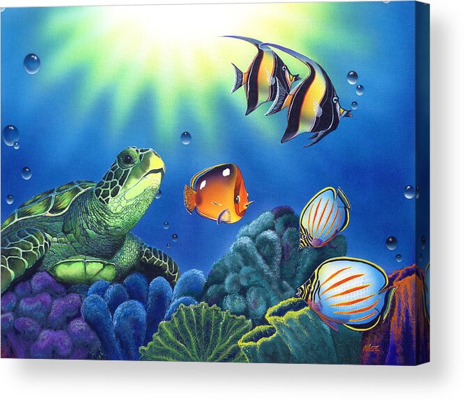 Turtle Acrylic Print featuring the painting Turtle Dreams by Angie Hamlin