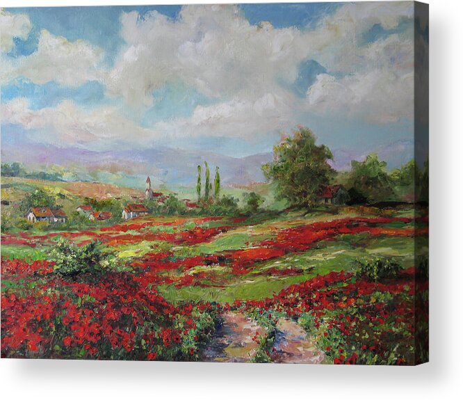 Tuscan Acrylic Print featuring the painting Tuscan landscape #1 by Tigran Ghulyan