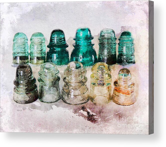 Glass Acrylic Print featuring the photograph Vintage Glass Insulators #1 by Phil Perkins