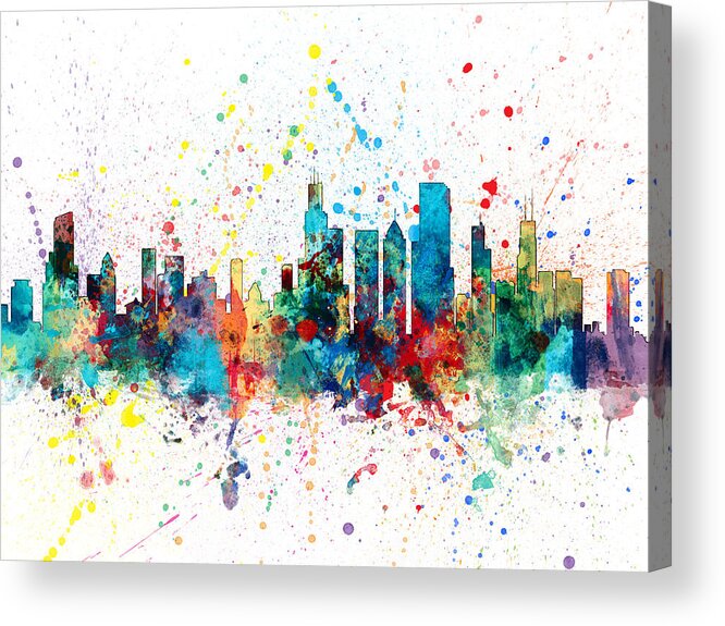 Chicago Acrylic Print featuring the digital art Chicago Illinois Skyline by Michael Tompsett